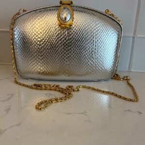 Vintage Farnell Paris Silver Clutch with Gold Chain
